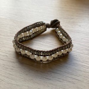American Eagle Leather Pearl Wrap Bracelet